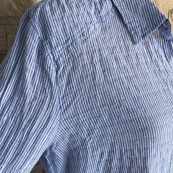 Free People blue white stripe button down split back cotton long sleeve shirt - Picture 5 of 16